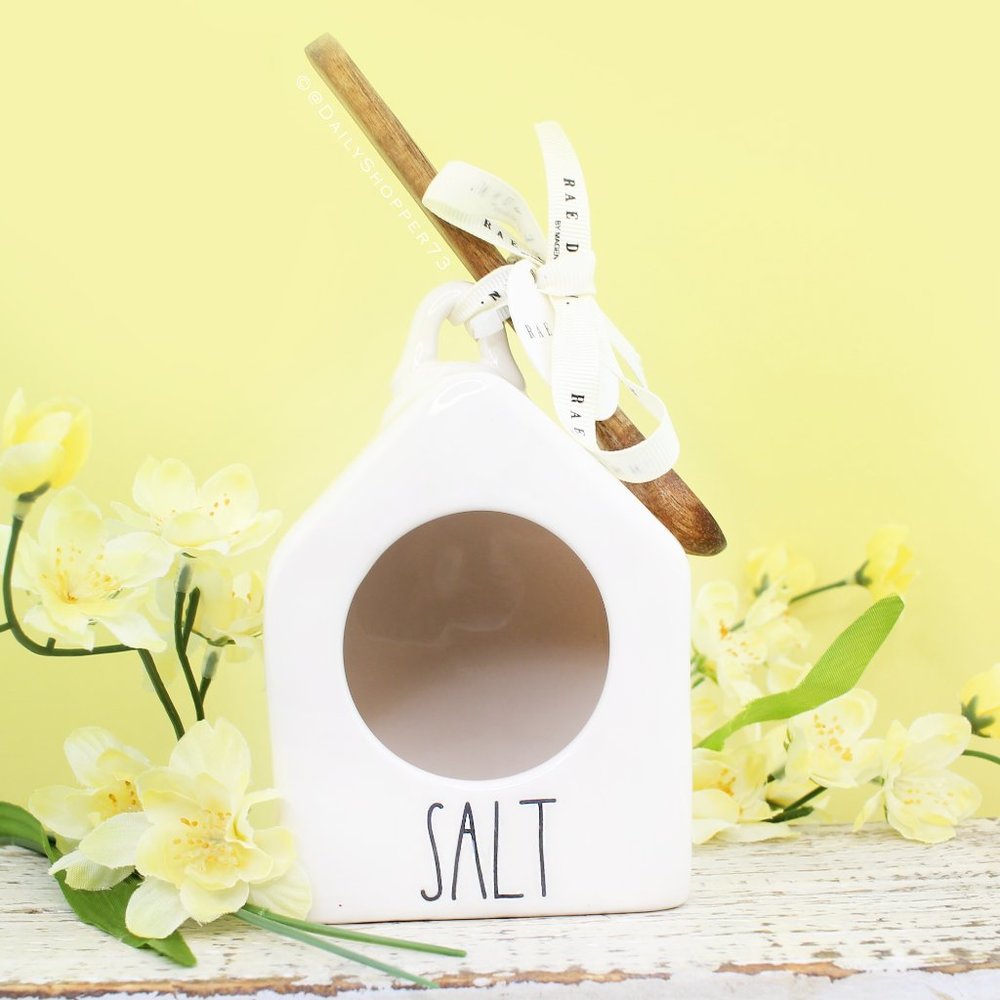 Rae Dunn "Salt" Ceramic Birdhouse Salt Container with Spoon